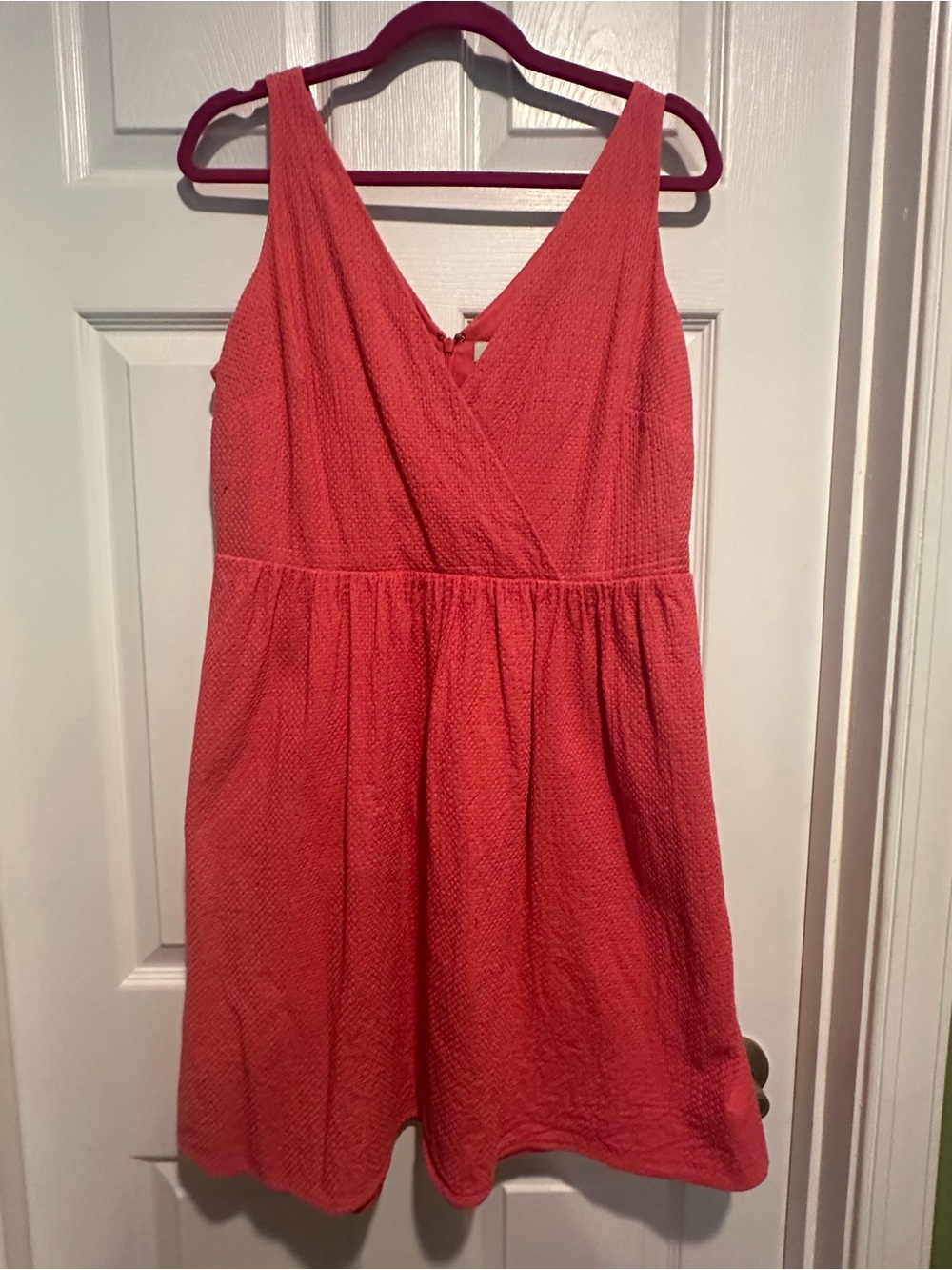 LOFT Coral Textured Sleeveless V-Neck Midi Dress